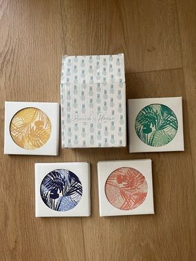 Beach House Coaster Set - Yellow, Green, Navy, Coral, Light Blue Inserts